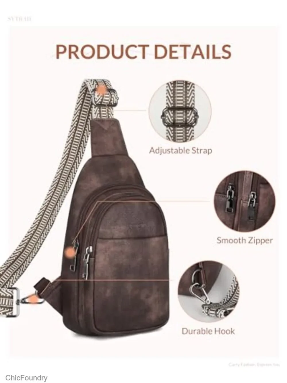 Sling Bag for Women Crossbody Chest Travel Purse with Dual Zipper Main